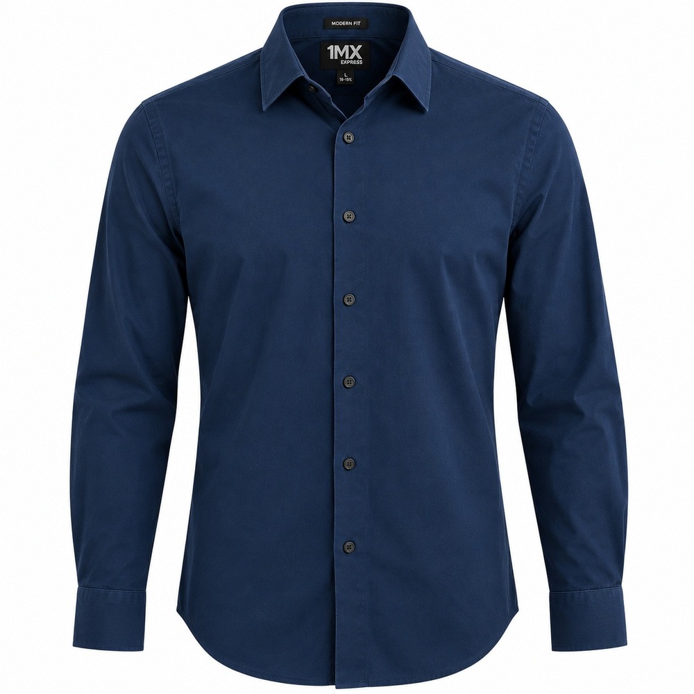 Express 1MX Modern Fit Navy Blue Long Sleeve Button Down Shirt Mens L 16-16.5